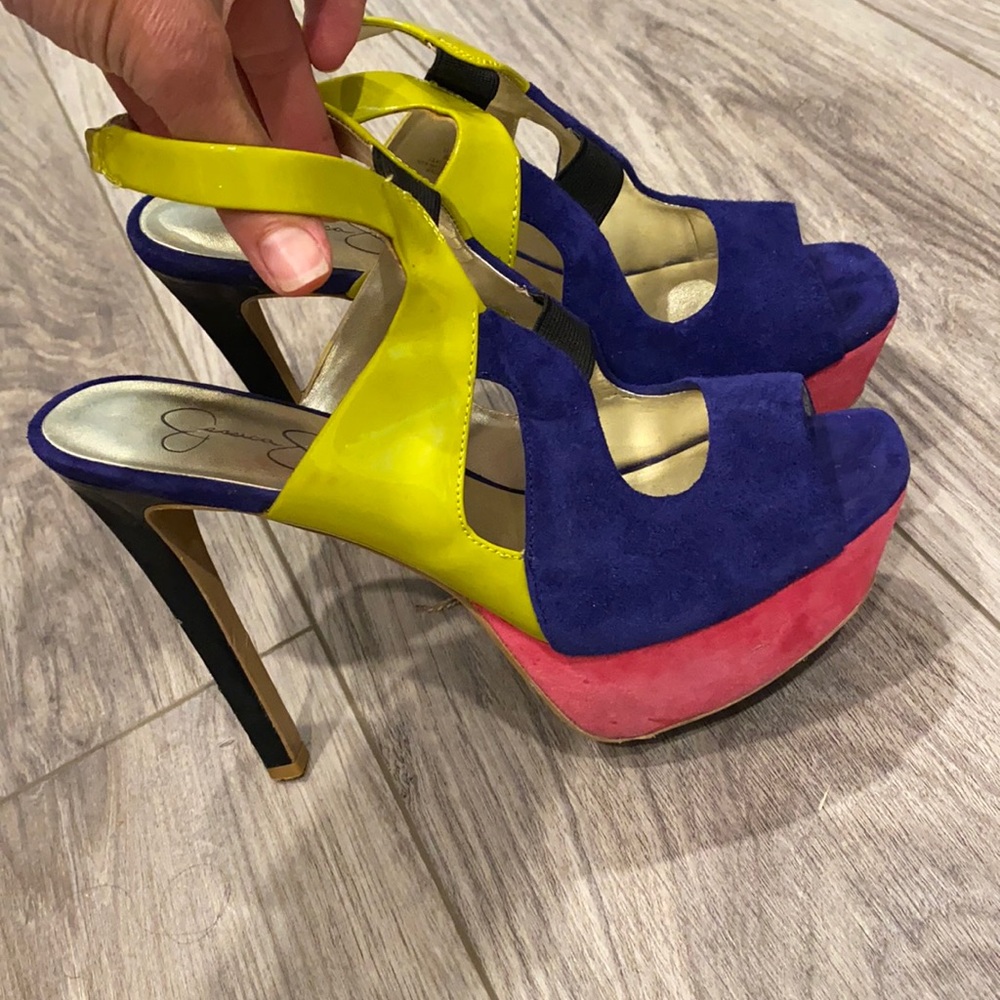 Jessica Simpson color block platform pumps